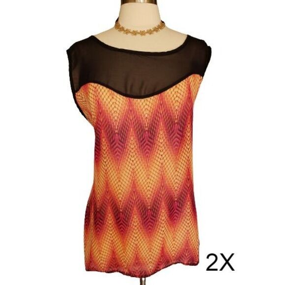 Women's Plus Sleeveless Tunic Lightweight Tank Sheer Colorful High Low 2X - Picture 1 of 7